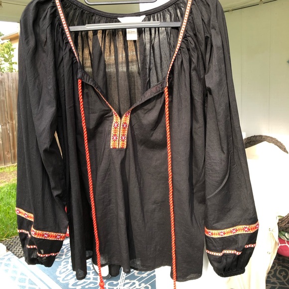 H&M/Black & Orange Embroidered Peasant Blouse/ SZ 8 - Picture 1 of 8